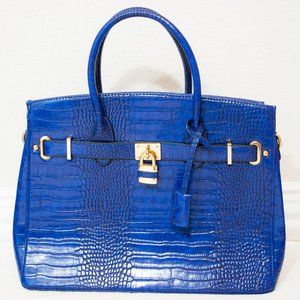 Dasein Blue & Gold Crocodile Skin Handbag Purse